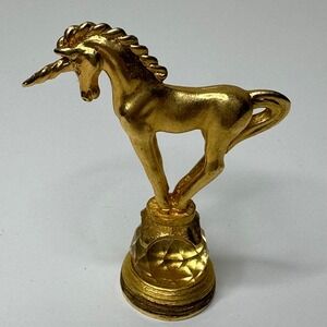 Spooniques 1982 Gold Pewter Unicorn Figurine Crystal Base Collectible Display